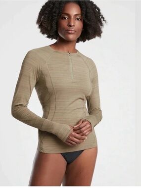 Athleta Pacifica Illume Olive Quarter-Zip UPF Performance Top - Like New, Small